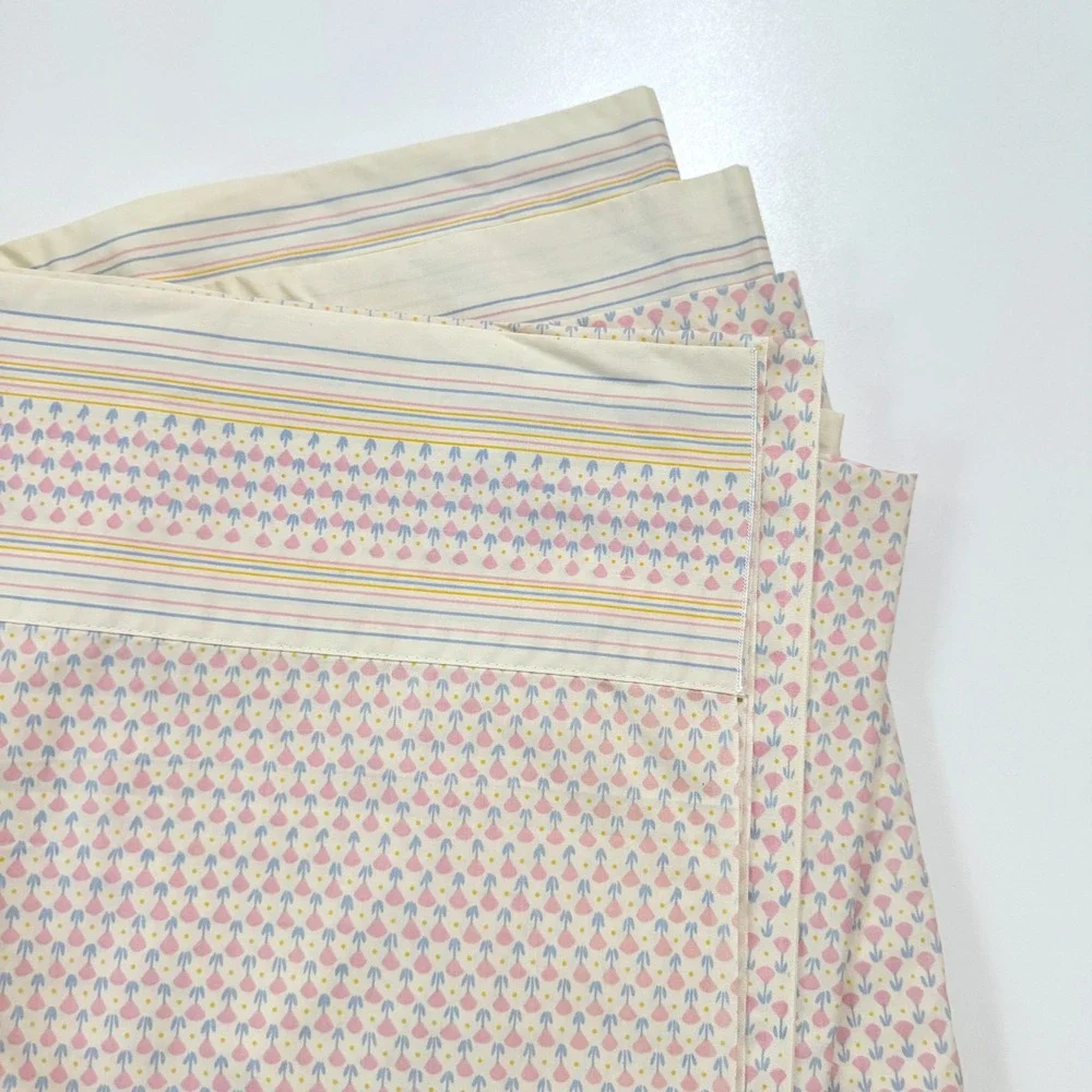 Vintage Wamsutta Flat Sheet King Pink Blue Tulip Floral Supercale Plus Bedding